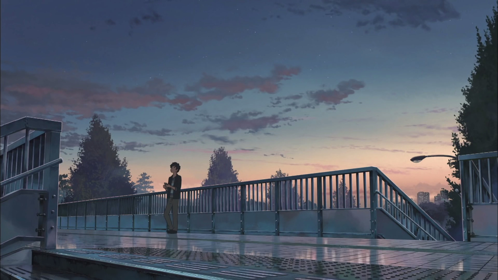 Cầu vượt lúc hoàng hôn, trời đầy sao, tranh anime đẹp, chất lượng HD, độ phân giải 563x1000.