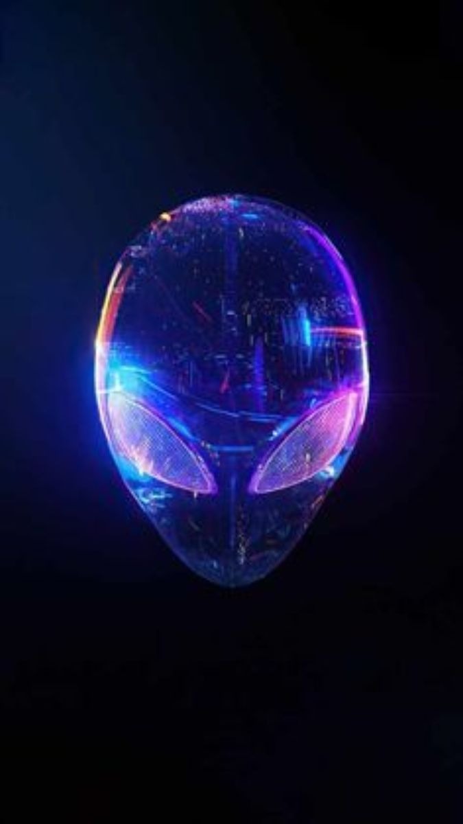 Hình nền mặt nạ người ngoài hành tinh neon sáng, độ phân giải 1080x1920, chất lượng HD, chủ đề khoa học viễn tưởng.