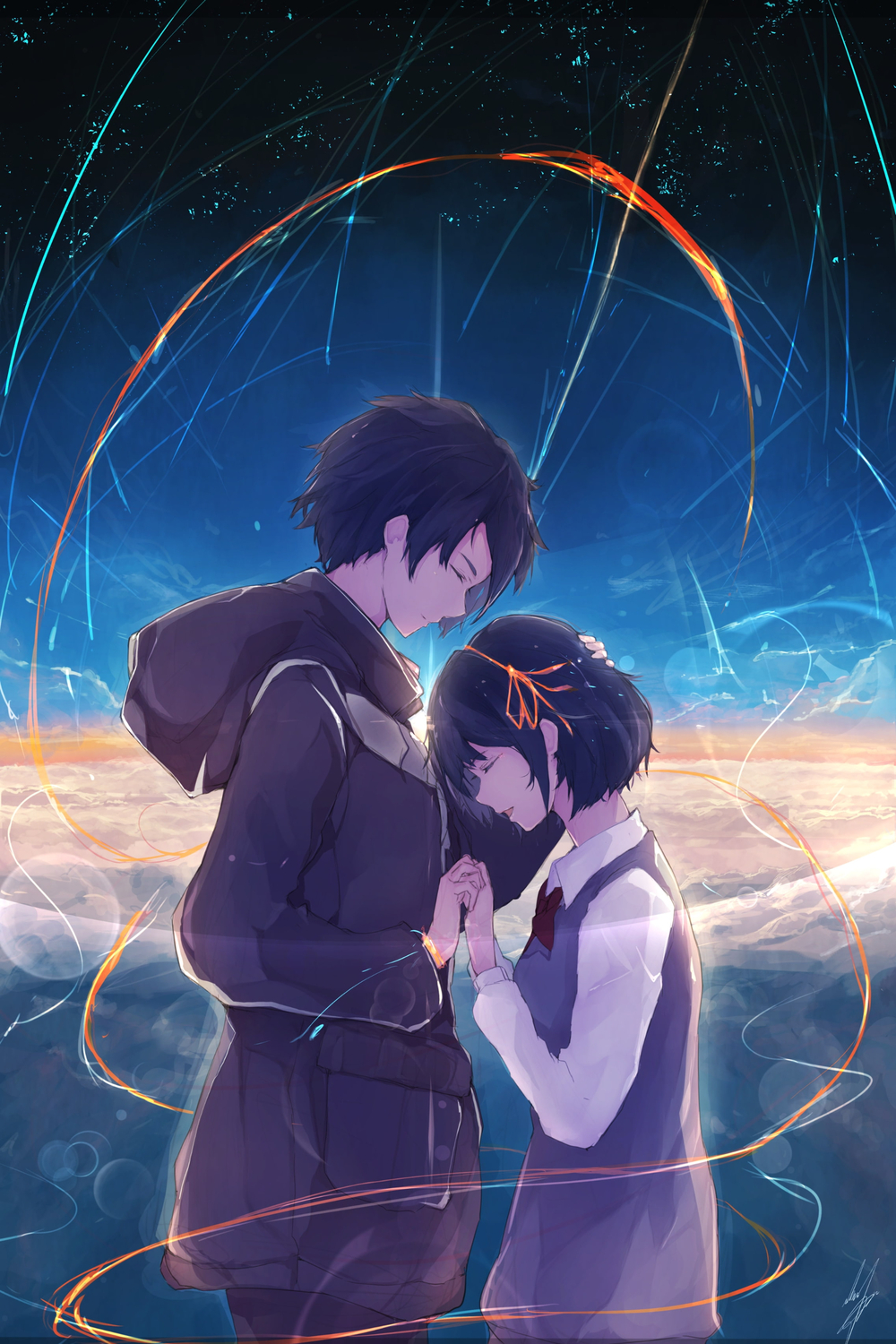 Ảnh nền anime lãng mạn giữa bầu trời sao, chất lượng HD, độ phân giải 1152x768, tạo cảm giác mơ mộng.