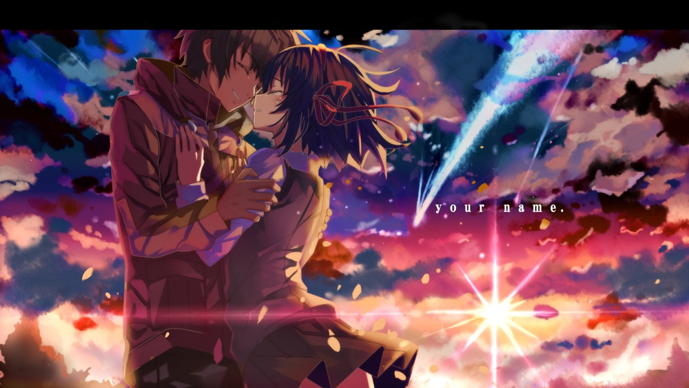 Hình nền anime lãng mạn với bầu trời hoàng hôn rực rỡ, chất lượng HD, độ phân giải 1080x1920.