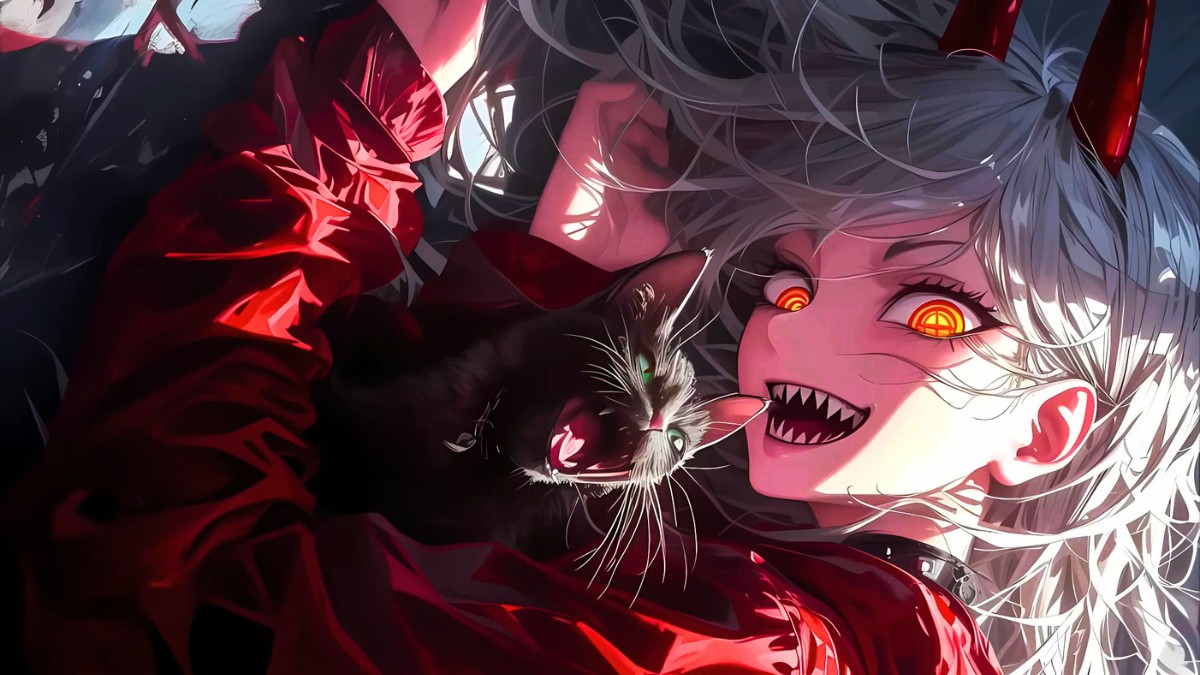 H&igrave;nh nền anime ma c&agrave; rồng vui tươi c&ugrave;ng m&egrave;o đen, chất lượng HD, độ ph&acirc;n giải 1080x1920, phong c&aacute;ch nghệ thuật sống động.