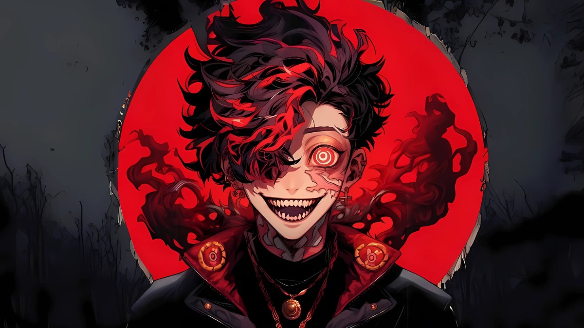 H&igrave;nh nền anime b&iacute; ẩn với nh&acirc;n vật ma qu&aacute;i, nền đỏ ấn tượng, độ ph&acirc;n giải 1080x1920, chất lượng HD.