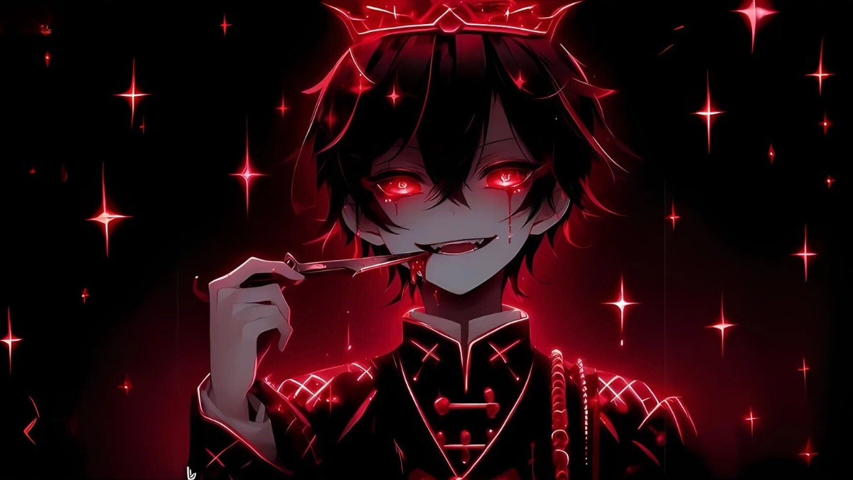 H&igrave;nh nền anime nh&acirc;n vật b&iacute; ẩn, &aacute;nh s&aacute;ng đỏ ma mị, độ ph&acirc;n giải 1080x1920, chất lượng HD, phong c&aacute;ch huyền b&iacute;.