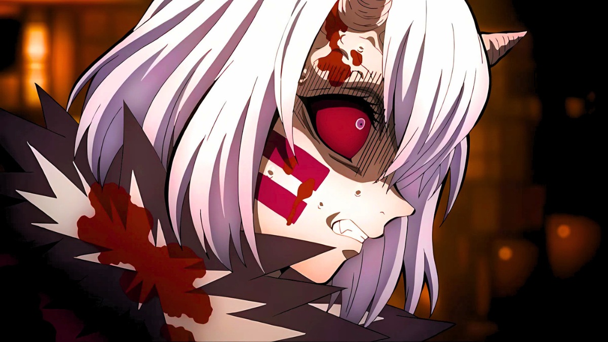 H&igrave;nh nền anime căng thẳng, nh&acirc;n vật t&oacute;c trắng, mắt đỏ, độ ph&acirc;n giải 1080x1920 HD, kh&ocirc;ng kh&iacute; huyền b&iacute;.