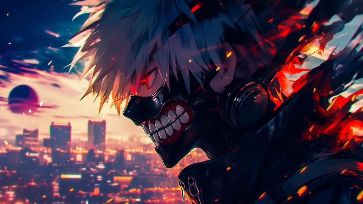 H&igrave;nh nền anime ấn tượng với nh&acirc;n vật mặt nạ trong &aacute;nh s&aacute;ng ho&agrave;ng h&ocirc;n, độ ph&acirc;n giải 1080x1920, chất lượng HD.