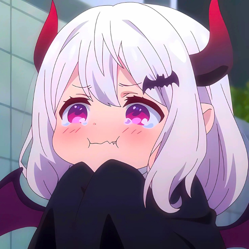 Nh&acirc;n vật anime đ&aacute;ng y&ecirc;u với sừng đỏ, mắt t&iacute;m, nền 1080x1920 HD, ph&ugrave; hợp l&agrave;m h&igrave;nh nền.