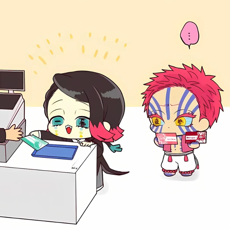 H&igrave;nh nền chibi vui nhộn tại quầy thanh to&aacute;n, độ ph&acirc;n giải 1080x1920, chất lượng HD, phong c&aacute;ch anime dễ thương.