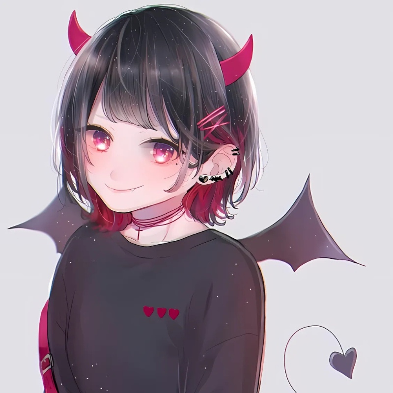 H&igrave;nh nền anime thiếu nữ phong c&aacute;ch quỷ, sừng đỏ, c&aacute;nh đen, độ ph&acirc;n giải 1080x1920, chất lượng HD.