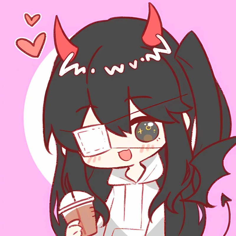 H&igrave;nh nền anime dễ thương, nh&acirc;n vật với sừng đỏ, nền hồng, chất lượng HD, độ ph&acirc;n giải 768x768.