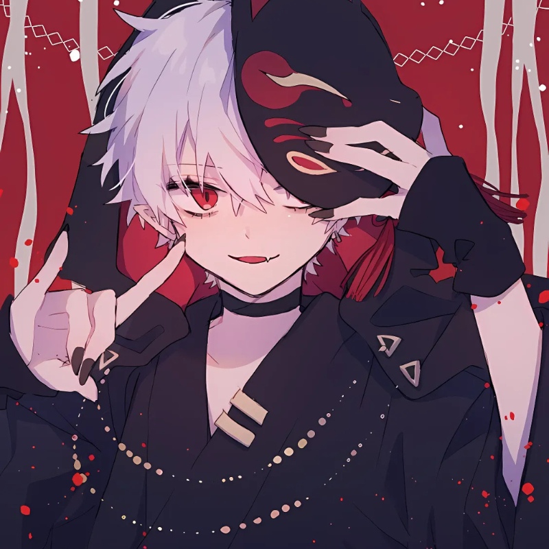 Anime nh&acirc;n vật b&iacute; ẩn với t&oacute;c trắng, nền đỏ, chất lượng HD, 1080x1920. H&igrave;nh nền sống động, phong c&aacute;ch nghệ thuật.