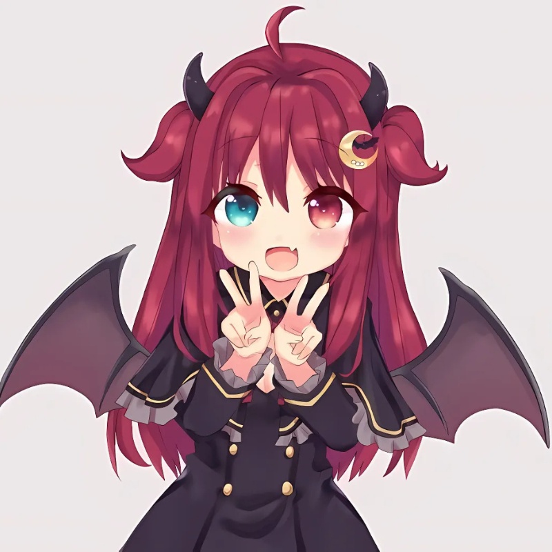 Anime chibi dễ thương với t&oacute;c đỏ v&agrave; c&aacute;nh dơi, chất lượng HD, độ ph&acirc;n giải 1080x1920, h&igrave;nh nền s&aacute;ng tạo.