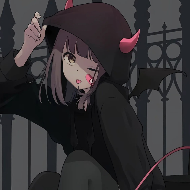 H&igrave;nh nền anime c&ocirc; g&aacute;i mặc &aacute;o hoodie đen, sừng đỏ, nền h&agrave;ng r&agrave;o gothic, độ ph&acirc;n giải 1080x1920, chất lượng HD.