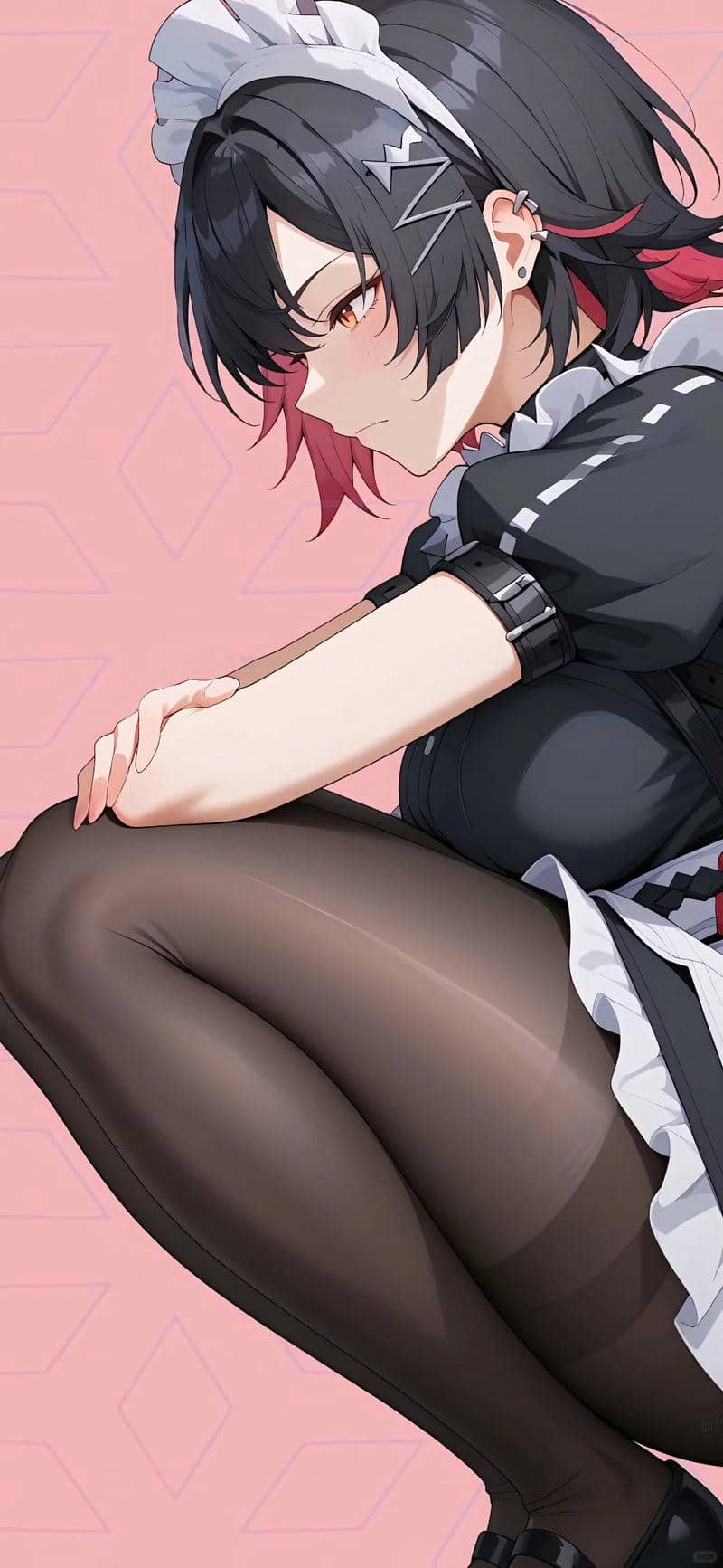 Hình nền anime cô gái tóc đen, váy hầu gái, độ phân giải 1080x1920, chất lượng HD, phong cách nghệ thuật hấp dẫn.