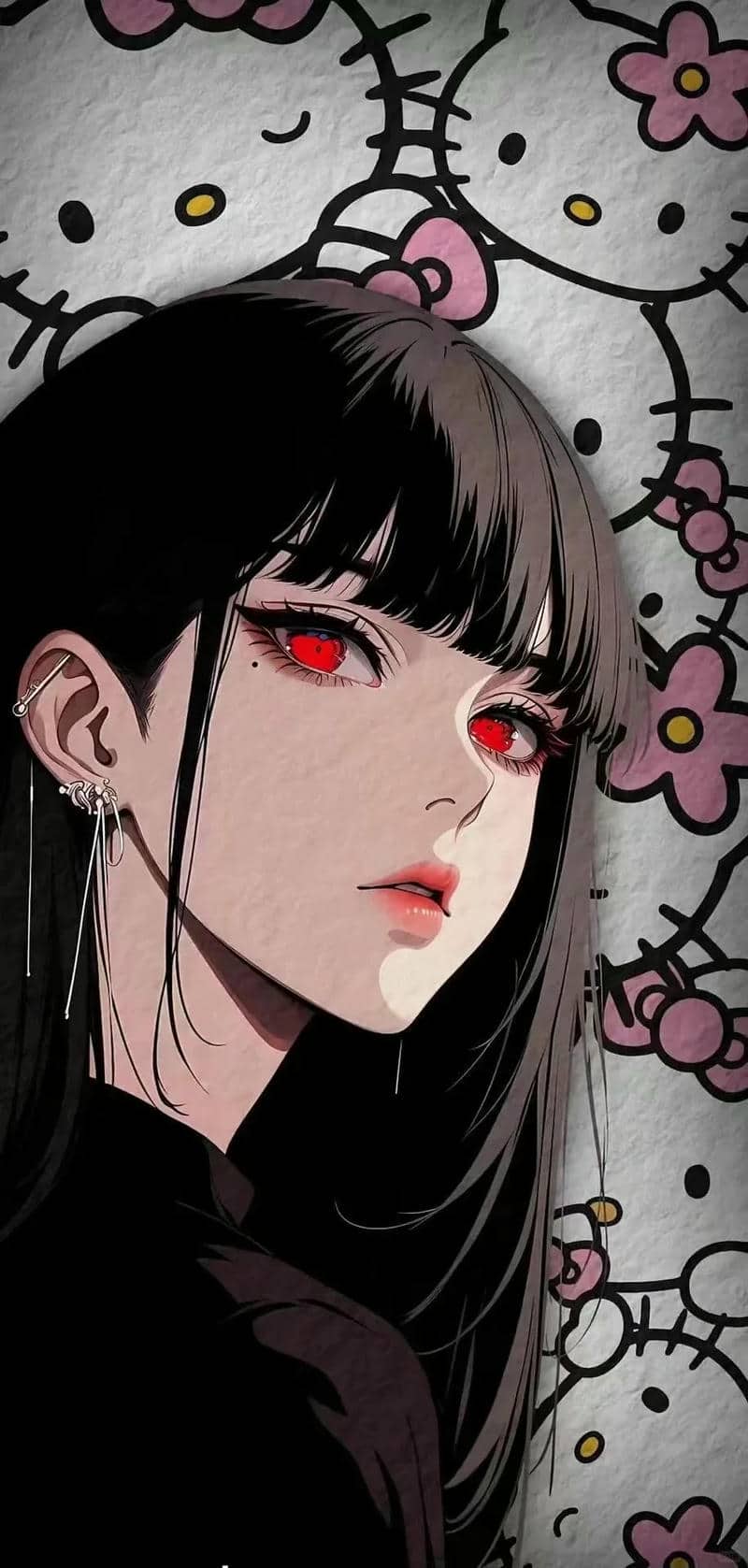 Hình nền anime cô gái với đôi mắt đỏ nổi bật, phông nền dễ thương, độ phân giải 1080x1920 HD, hình ảnh sắc nét.