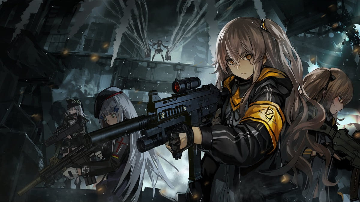 Anime nữ chiến binh trong khung cảnh thành phố tối tăm, độ phân giải 1080x1920, chất lượng HD.