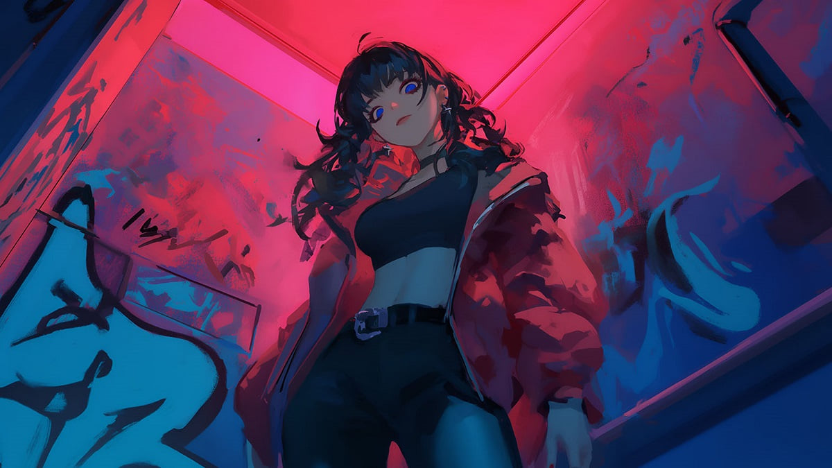 Hình nền anime nghệ thuật với ánh sáng neon rực rỡ, độ phân giải 1080x1920, chất lượng HD.