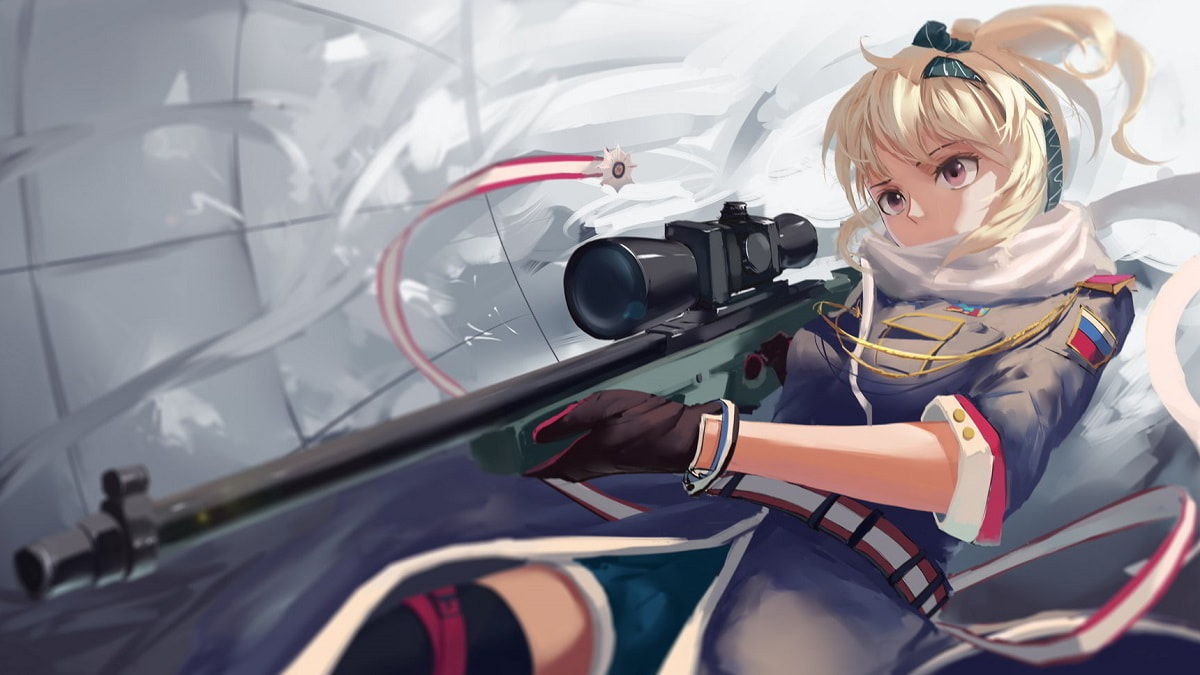 Hình nền anime cô gái cầm súng bắn tỉa, phong cách nghệ thuật, độ phân giải 1080x1920, chất lượng HD.