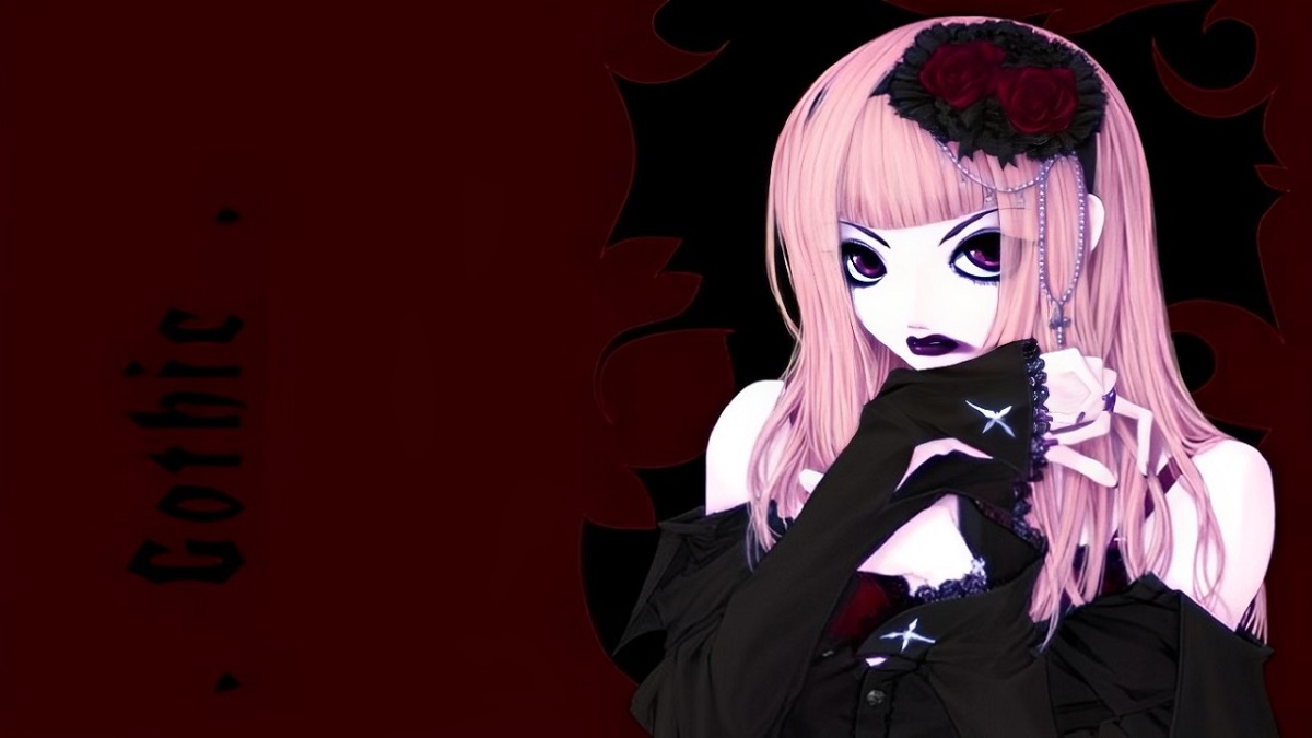 Hình nền anime Gothic, nhân vật phong cách tối màu, độ phân giải 1080x1920, chất lượng HD, tạo cảm giác bí ẩn.