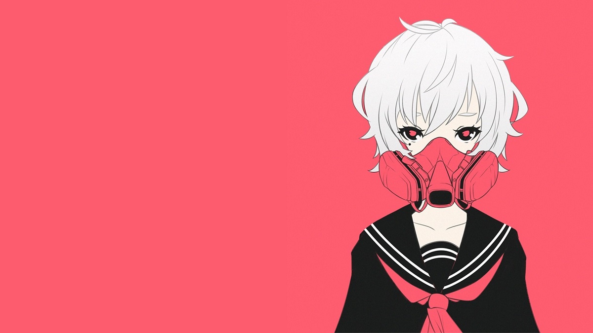 Hình nền anime nhân vật đeo mặt nạ, nền hồng, độ phân giải 1080x1920, chất lượng HD, phong cách nghệ thuật.
