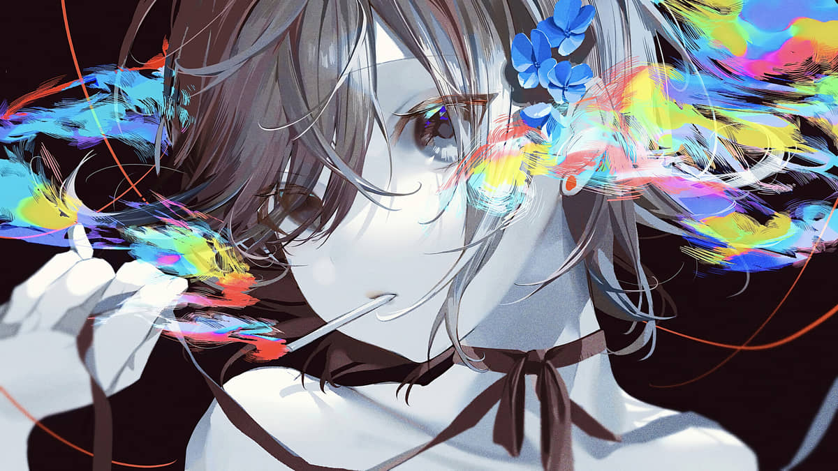 Hình nền anime nghệ thuật đầy màu sắc, độ phân giải 675x1200, chất lượng HD, tạo cảm giác huyền bí và sáng tạo.