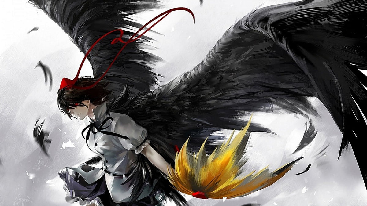 Hình nền anime nhân vật với cánh đen, chất lượng HD, độ phân giải 1080x1920, phong cách huyền bí lôi cuốn.