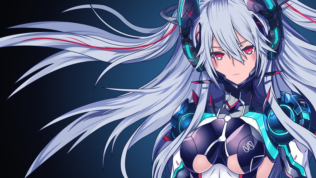 Anime cyborg nữ với mái tóc bạc, nền tối, độ phân giải 1080x1920, hình ảnh HD, phong cách viễn tưởng.
