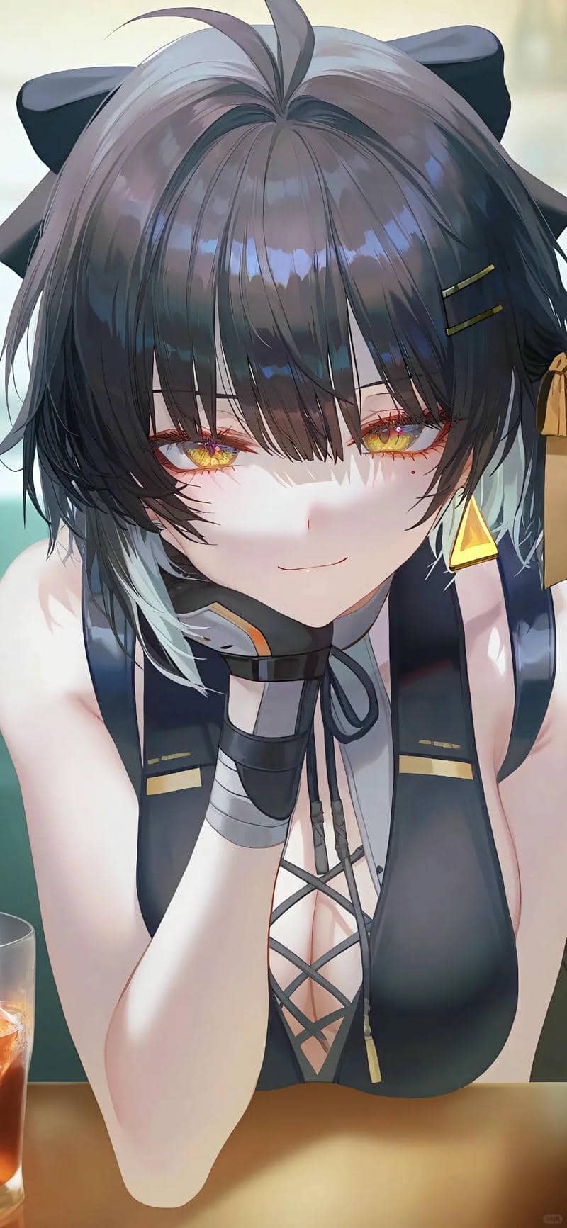 Hình nền anime cô gái tóc ngắn với ánh nhìn lôi cuốn, độ phân giải 1080x1920, chất lượng HD.
