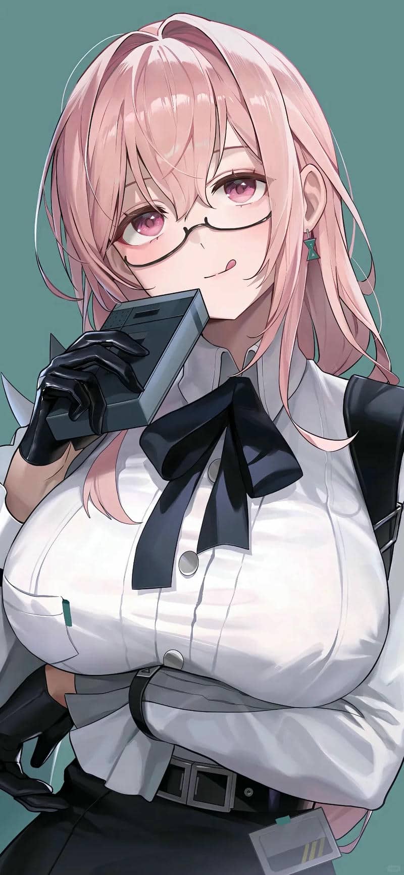 Hình nền anime nhân vật nữ tóc hồng, đeo kính, phong cách hiện đại, độ phân giải 1080x1920, chất lượng HD.
