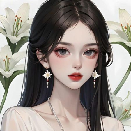 Hình nền anime nữ trước hoa lily trắng, chất lượng HD, độ phân giải 1080x1920, phong cách nghệ thuật tinh tế.