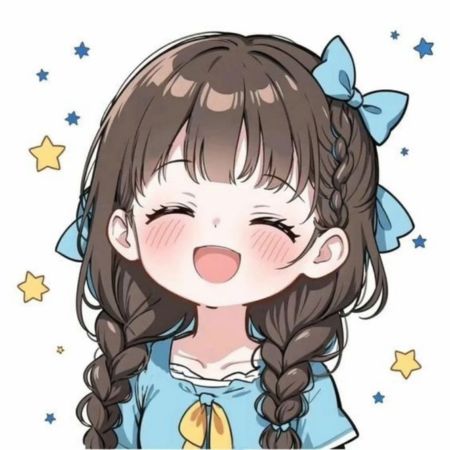 Hình nền anime cô gái dễ thương cười tươi, chất lượng HD, độ phân giải 450x450, phong cách hoạt hình sống động.
