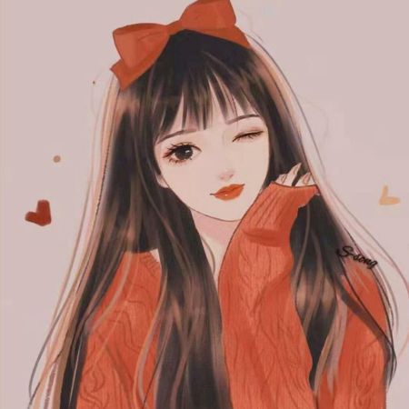Hình nền anime cô gái tóc dài, nơ đỏ, phong cách dễ thương, độ phân giải 450x450, chất lượng HD, hình minh họa.