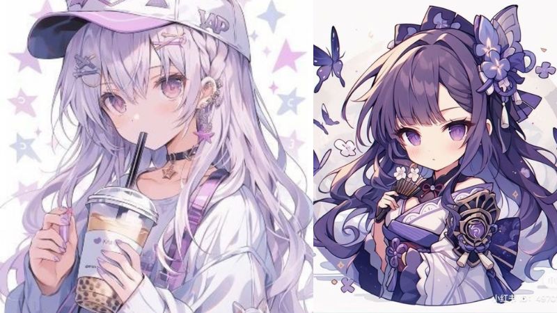 Anime girl with long hair and bubble tea in HD, 1080x1920. Charming fantasy art with butterflies, perfect for wallpapers.
