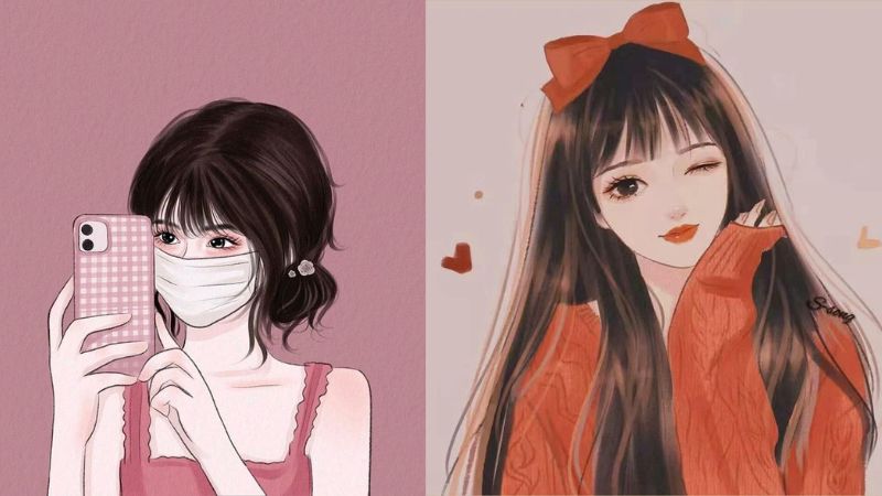 Hình nền anime dễ thương, cô gái tóc dài và ngắn, phong cách nghệ thuật, 1080x1920 HD, hình ảnh chất lượng cao.
