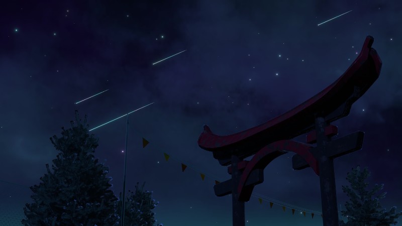 Cổng torii dưới bầu trời sao và mưa sao băng, ảnh nền HD 450x800, phong cảnh đêm huyền bí, nghệ thuật Nhật Bản.