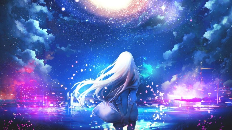 Hình nền anime kỳ ảo với bầu trời sao, chất lượng HD, 450x800, tạo cảm giác huyền bí và thu hút.