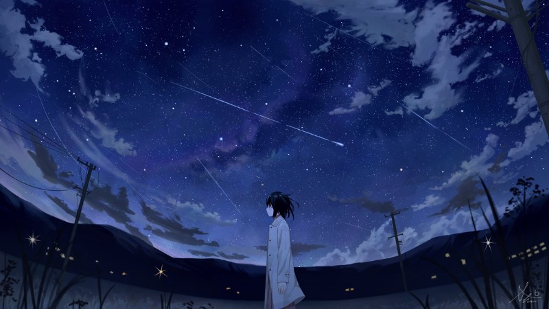 Ảnh nền anime bầu trời đêm đầy sao, 1080x1920, HD; cảnh quan thiên nhiên huyền ảo, lý tưởng cho hình nền.