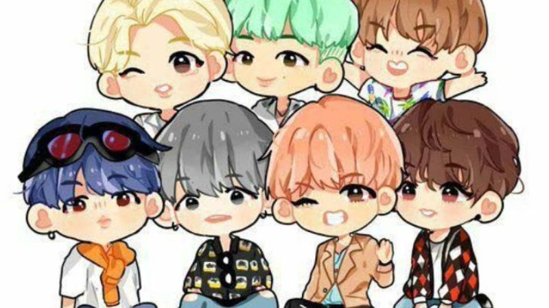 Hình nền chibi nhóm bạn rực rỡ, độ phân giải 1080x1920, chất lượng HD, phong cách hoạt hình dễ thương.