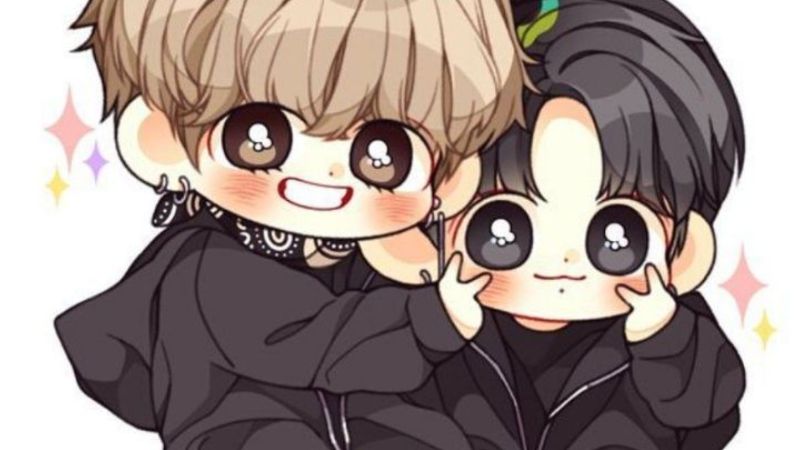 Hình nền hoạt hình dễ thương, hai nhân vật anime phong cách chibi, độ phân giải 1080x1920, chất lượng HD.
