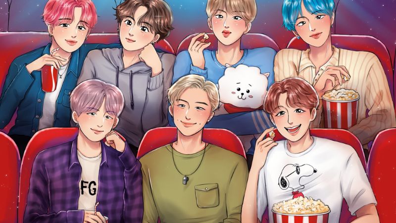 Hình nền nhân vật anime ngồi trong rạp chiếu phim, thưởng thức bỏng ngô, chất lượng HD, 450x800.