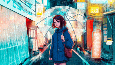 Hình nền anime cô gái cầm ô dưới mưa trong phố đêm neon, 1080x1920, chất lượng HD, chủ đề thành phố mưa.