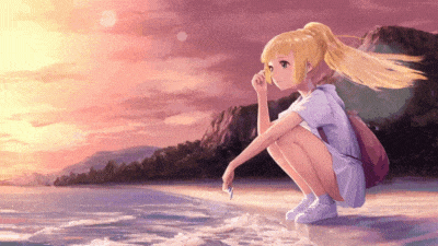 Anime cô gái ngồi bên bờ biển lúc hoàng hôn, hình nền 1080x1920 HD, phong cảnh thiên nhiên yên bình.