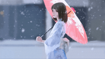 Anime girl in snow with red umbrella, HD wallpaper, 225x400 resolution, elegant winter scene.