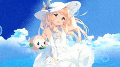 Anime girl in white dress with owl, summer sky background, 1080x1920 HD, vibrant colors, fantasy theme.