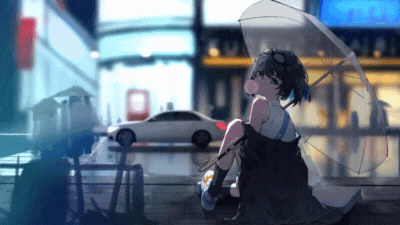 Hình nền anime thành phố ban đêm, cô gái ngồi dưới ô trong mưa, độ phân giải 1080x1920, chất lượng HD.