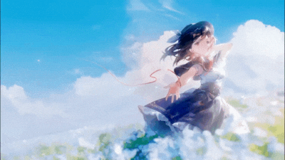 Hình nền anime phong cảnh thiên nhiên, cô gái giữa cánh đồng hoa, trời xanh, chất lượng HD, 1080x1920.