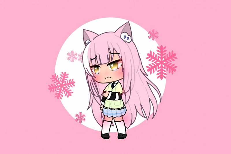 Hình nền chibi dễ thương với nhân vật tai mèo, nền hồng, chất lượng HD, 1080x1920, phong cách anime.