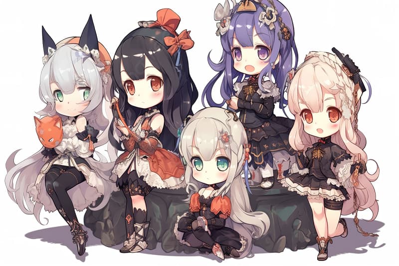 Chibi anime dễ thương ngồi trên nền đá, độ phân giải 1080x1920, chất lượng HD, phù hợp làm hình nền điện thoại.