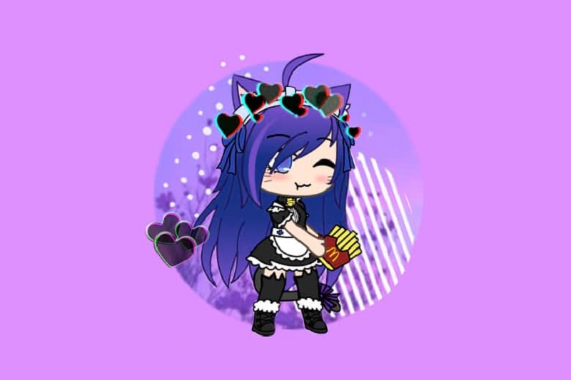 Hình nền anime mèo gái tóc xanh dễ thương, nền tím, độ phân giải 1080x1920, chất lượng HD, phong cách hoạt hình.