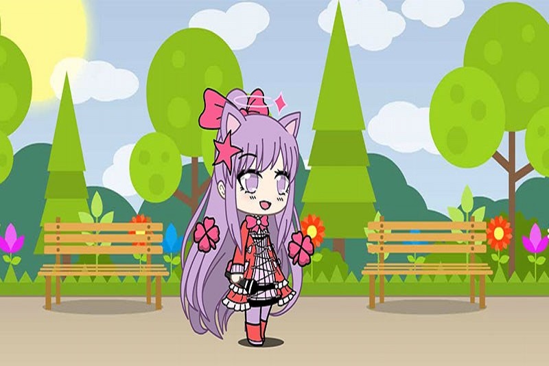 Hình nền hoạt hình dễ thương với nhân vật anime trong công viên, độ phân giải 1080x1920, chất lượng HD.