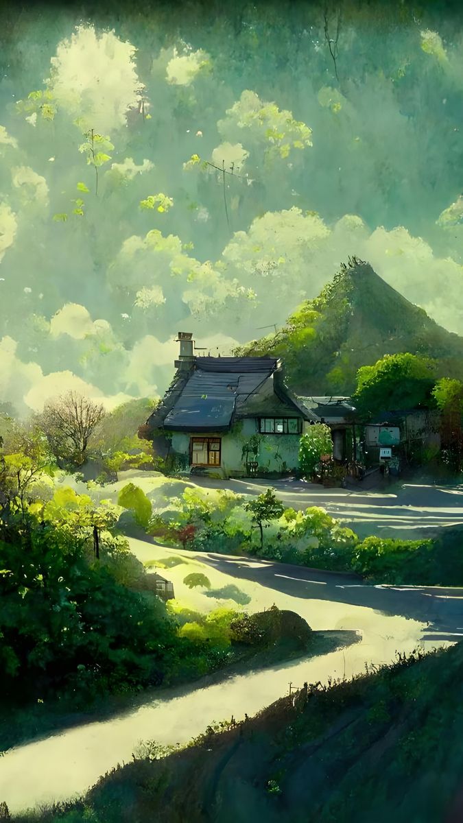 Hình nền phong cảnh ngôi nhà giữa rừng, 1080x1920, chất lượng HD, ánh sáng tự nhiên, thư giãn và yên bình.